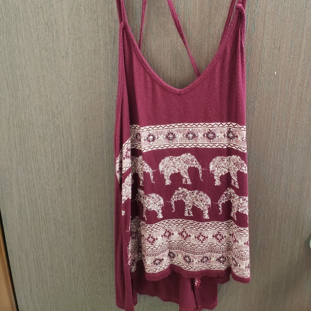 Maroon Spaghetti Strap Tank with Elephants
